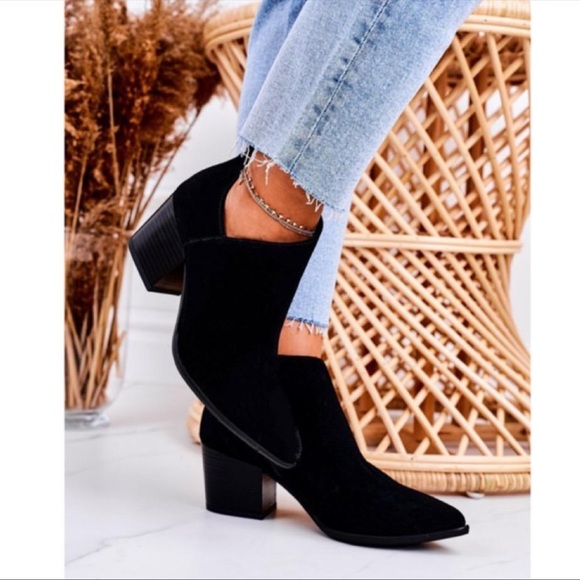 Black Faux Suede Ankle Boots - Picture 2 of 3